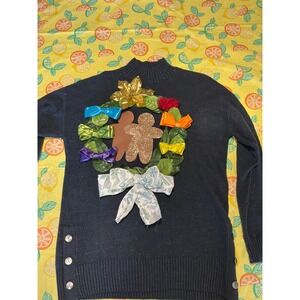 Kitschy‎ Womens LC Lauren Conrad Ugly Christmas Sweater M Navy Blue Sparkle DIY